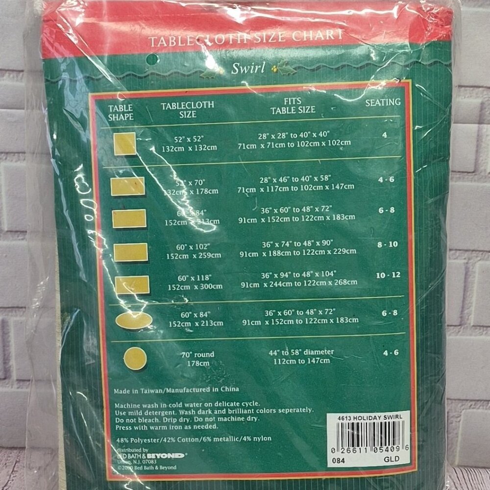 NOS Christmas Tablecloth Gold Swirls Bed Bath & Beyond Holiday 60"x84" - Picture 4 of 6